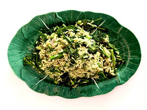 Summer Orzo Salad with Basil + Lemon dressing